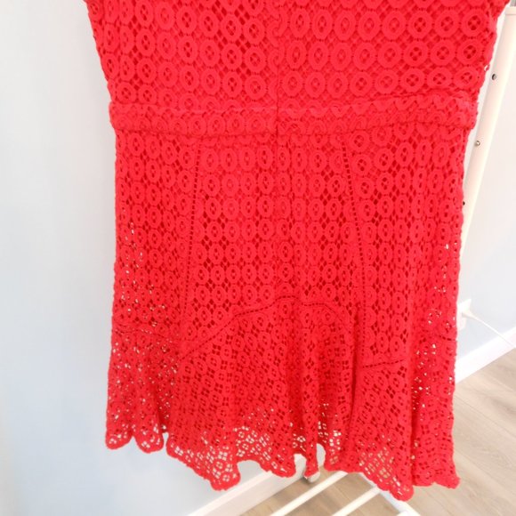 Anthropologie San & Soni Red-Orange Crochet Lace Dress - Size 14 - Picture 7 of 7